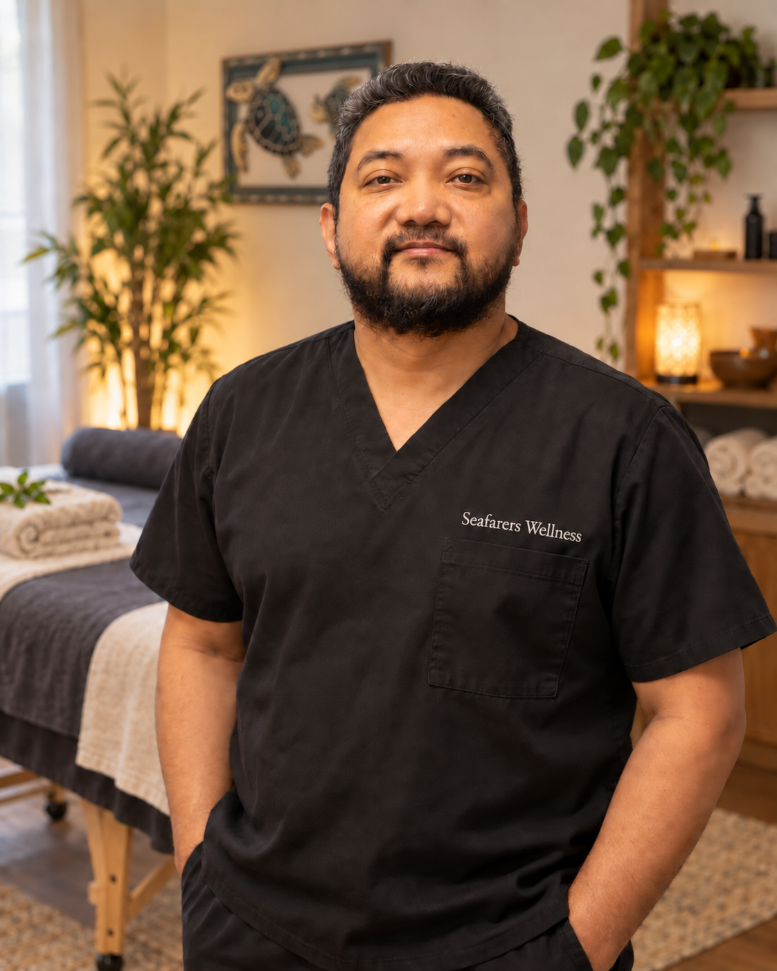 Pete in Seafarers Wellness scrubs